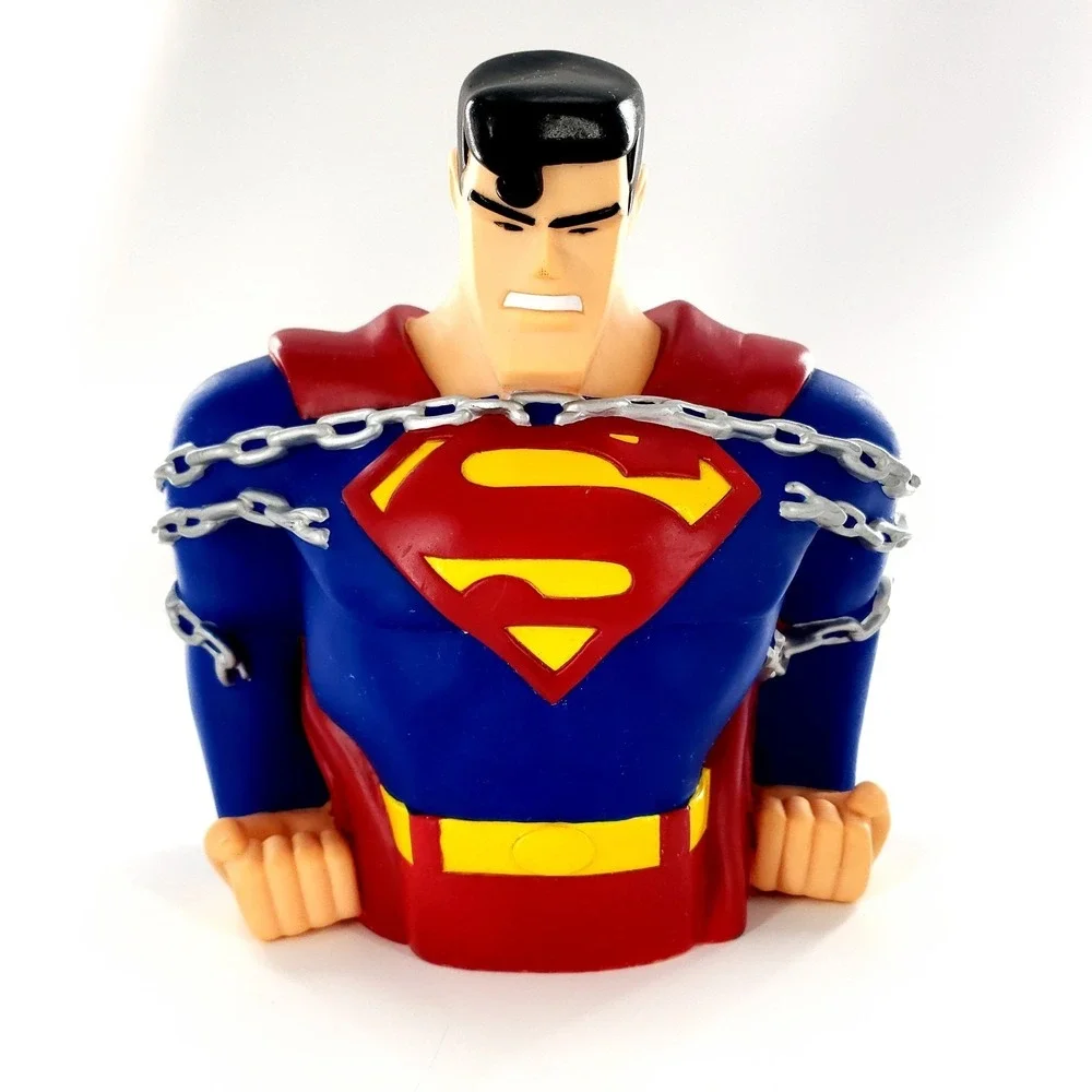 Vtg 1997 Warner Bros Studio Store Superman Chained Coin Piggy Bank w/ Stopper
